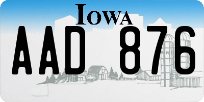 IA license plate AAD876