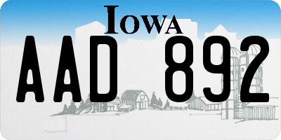 IA license plate AAD892