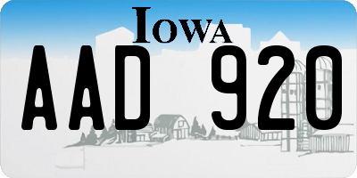 IA license plate AAD920