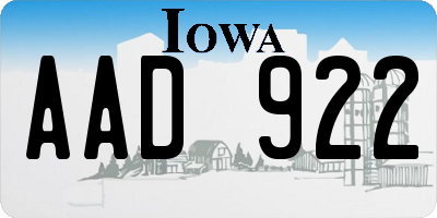 IA license plate AAD922