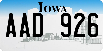 IA license plate AAD926