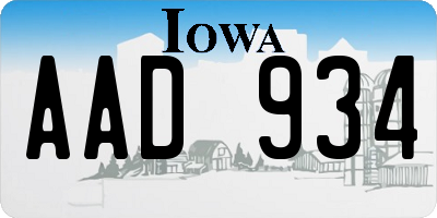 IA license plate AAD934
