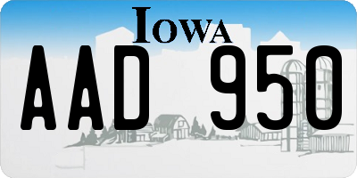 IA license plate AAD950