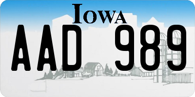 IA license plate AAD989