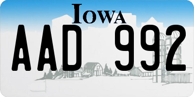 IA license plate AAD992