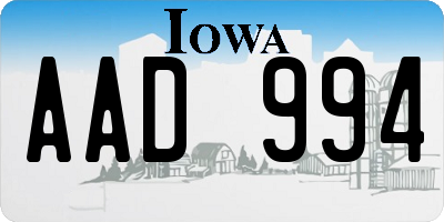 IA license plate AAD994