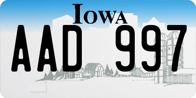 IA license plate AAD997