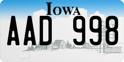 IA license plate AAD998