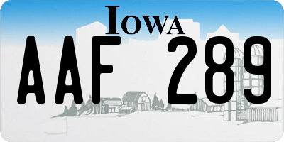 IA license plate AAF289