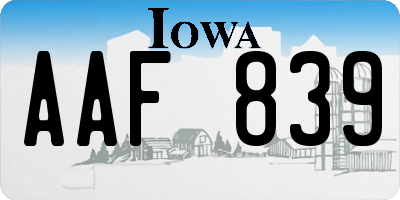 IA license plate AAF839