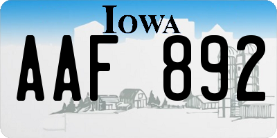 IA license plate AAF892