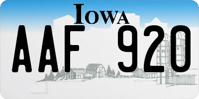 IA license plate AAF920