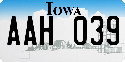 IA license plate AAH039