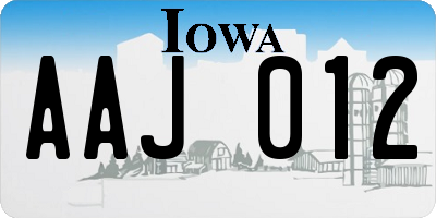 IA license plate AAJ012