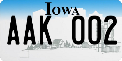 IA license plate AAK002