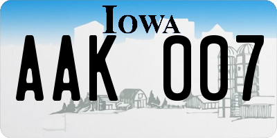 IA license plate AAK007