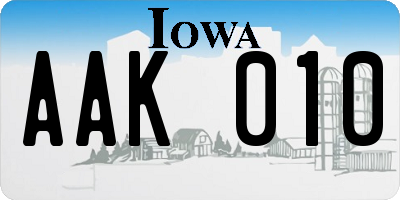 IA license plate AAK010