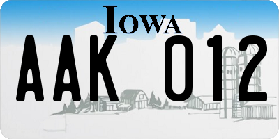 IA license plate AAK012