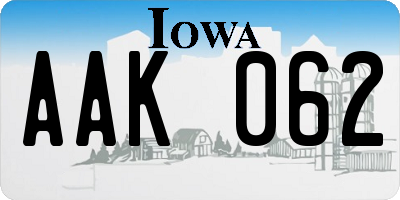 IA license plate AAK062
