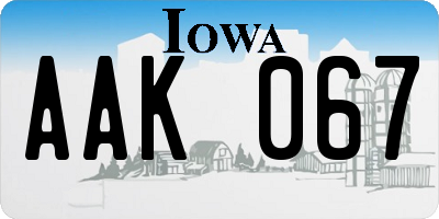 IA license plate AAK067