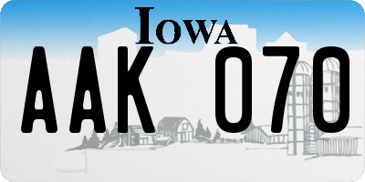 IA license plate AAK070