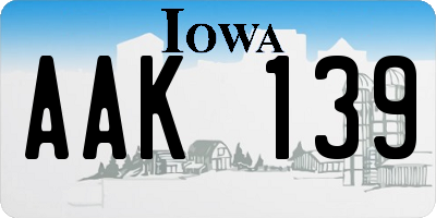 IA license plate AAK139