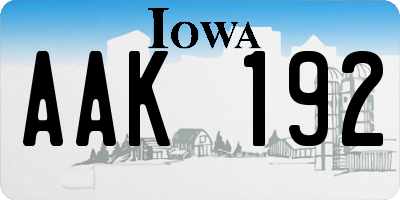IA license plate AAK192