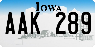 IA license plate AAK289