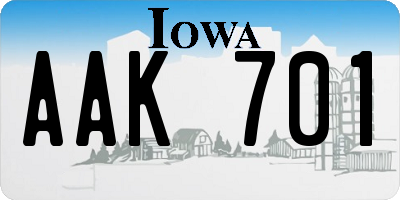 IA license plate AAK701