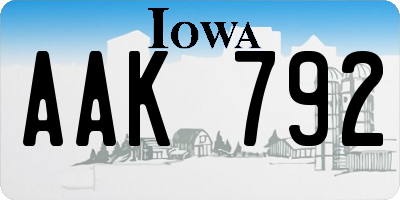 IA license plate AAK792