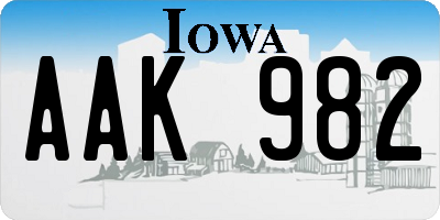 IA license plate AAK982