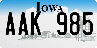 IA license plate AAK985