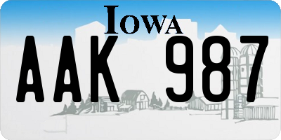 IA license plate AAK987