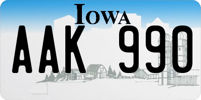 IA license plate AAK990