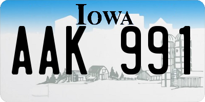 IA license plate AAK991