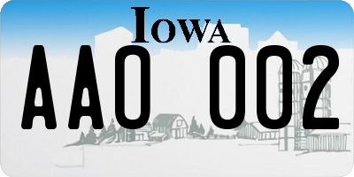 IA license plate AAO002