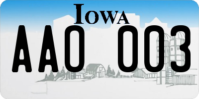 IA license plate AAO003