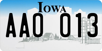 IA license plate AAO013