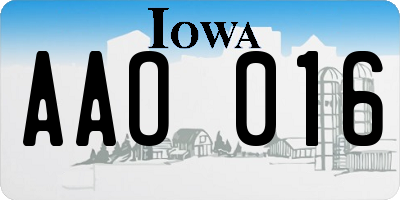 IA license plate AAO016