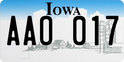 IA license plate AAO017