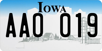 IA license plate AAO019