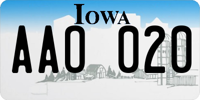IA license plate AAO020