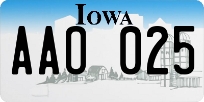 IA license plate AAO025