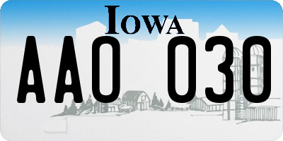 IA license plate AAO030