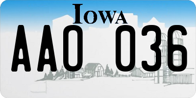 IA license plate AAO036