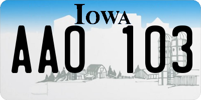 IA license plate AAO103