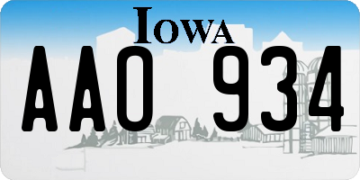 IA license plate AAO934