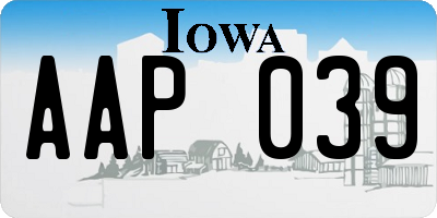 IA license plate AAP039