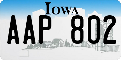 IA license plate AAP802