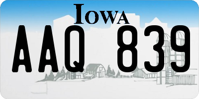 IA license plate AAQ839